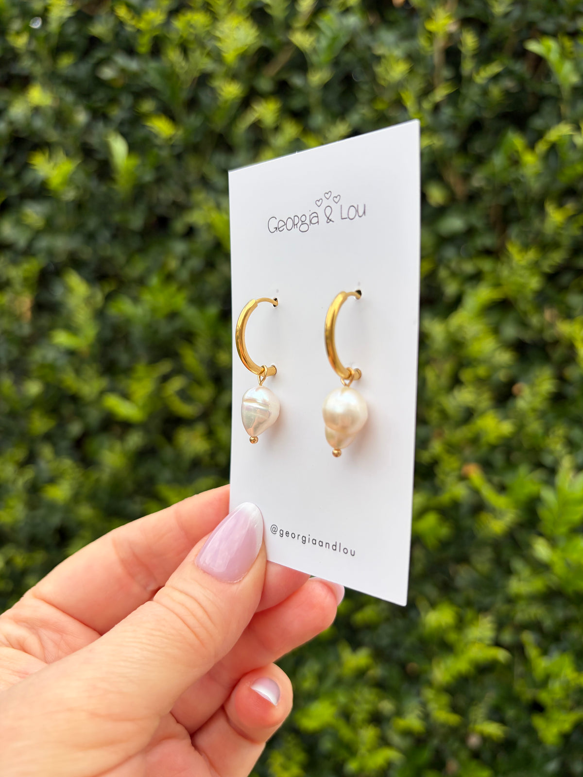 Gold Pearl Huggie Hoops- Large Pearl