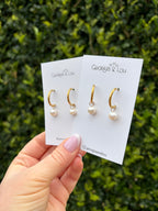 Gold Pearl Huggie Hoops