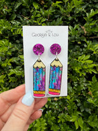Purple Pencil Earrings