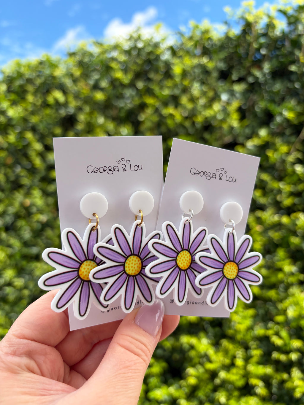 Purple Daisy Drop Earrings
