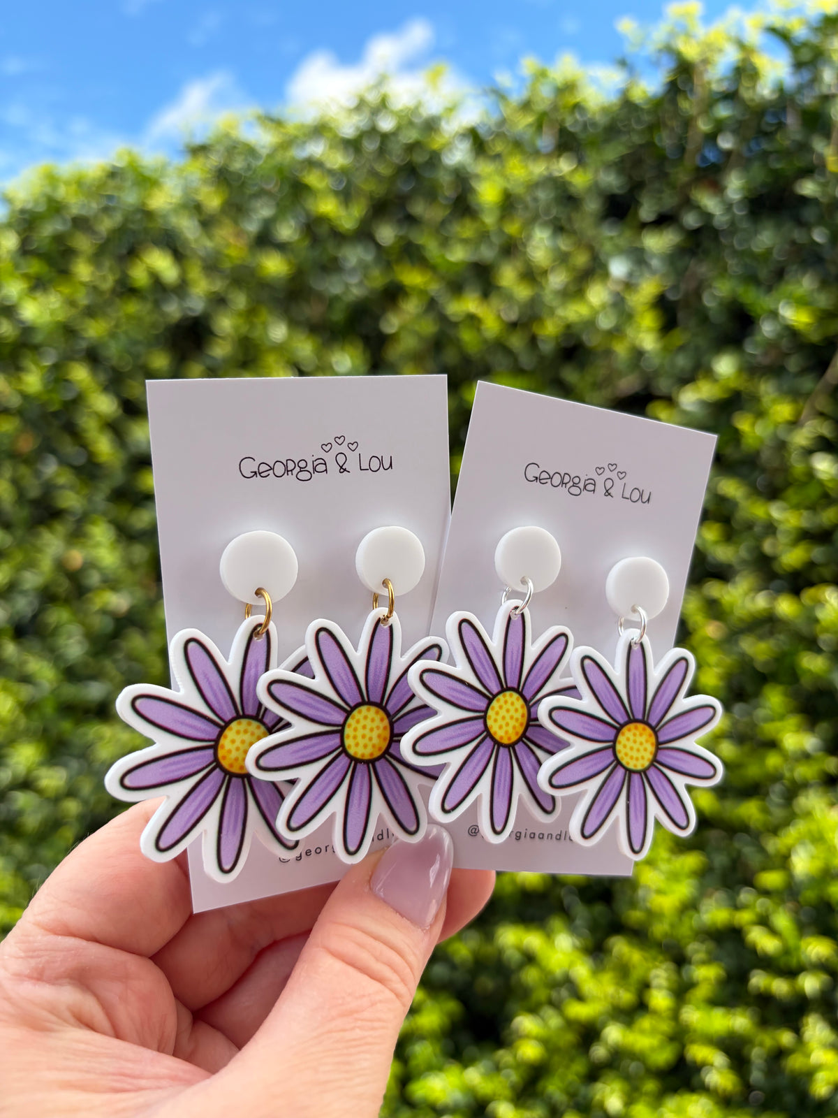 Purple Daisy Drop Earrings