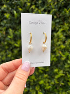 Gold Pearl Huggie Hoops- Large Pearl