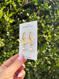 Iridescent Flower Pearl Huggies-Gold