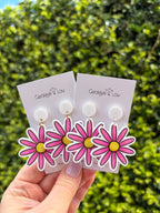 Pink Daisy Drop Earrings