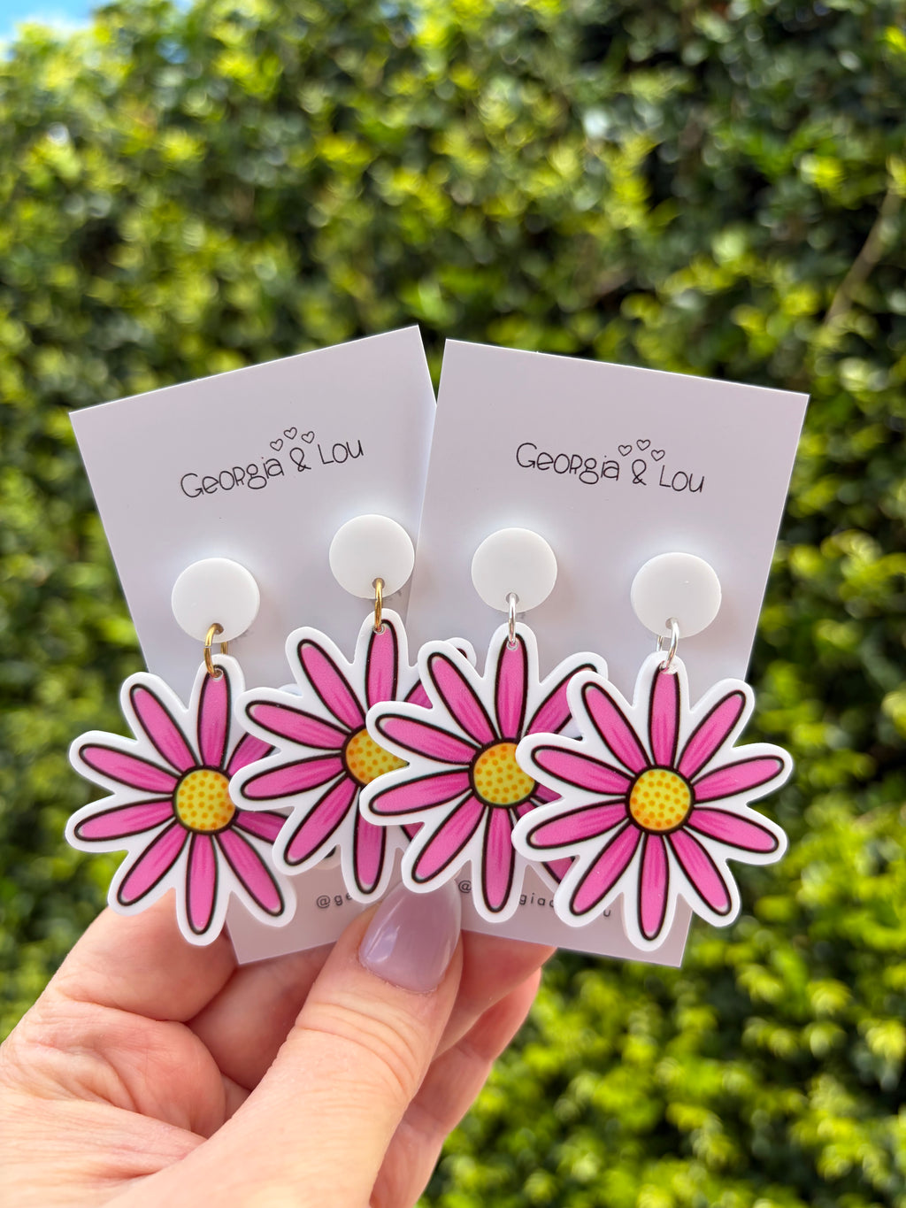 Pink Daisy Drop Earrings