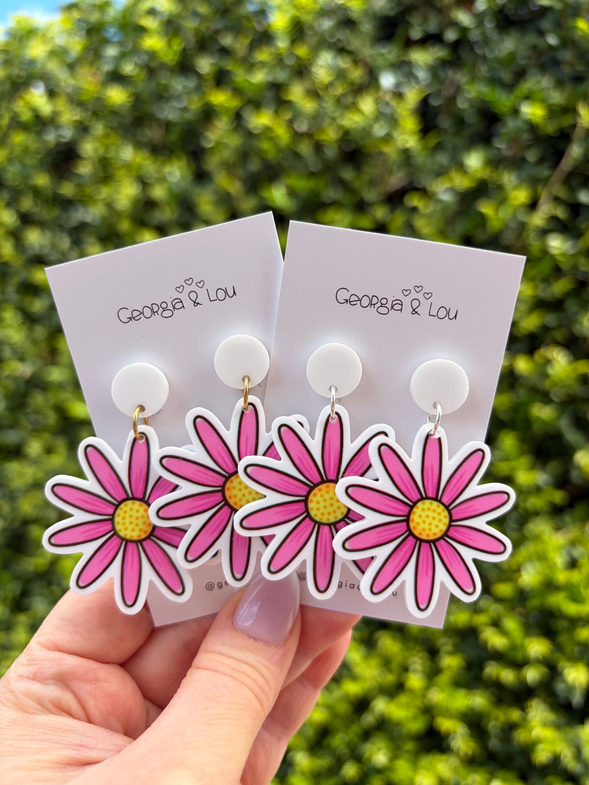 Pink Daisy Drop Earrings