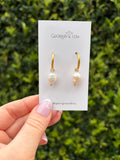 Gold Pearl Huggie Hoops- Large Pearl