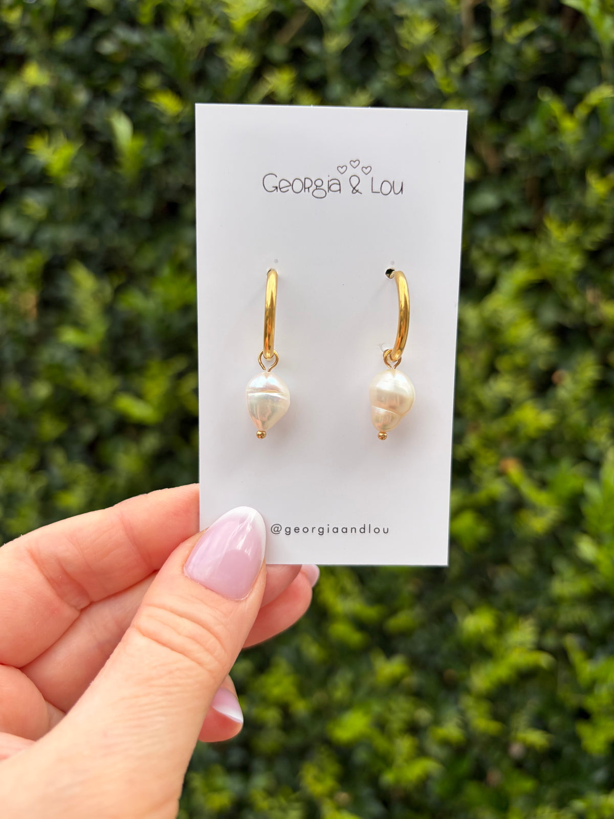 Gold Pearl Huggie Hoops- Large Pearl