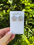 Glitter Flower Stud Clip On Earrings