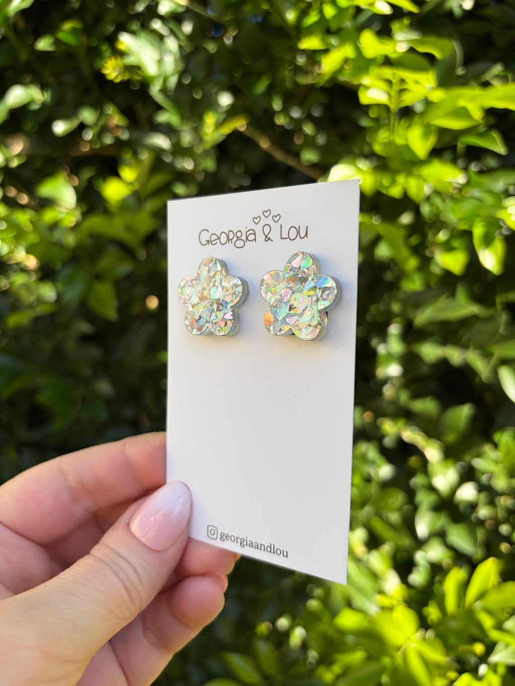 Glitter Flower Stud Clip On Earrings