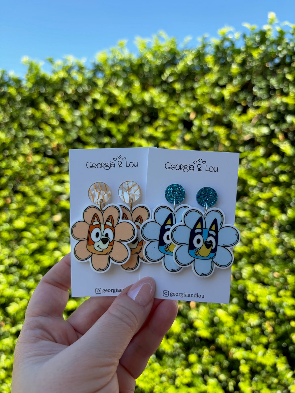 Blue and Red Dog Flower Earrings
