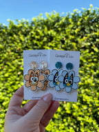 Blue and Red Dog Flower Earrings