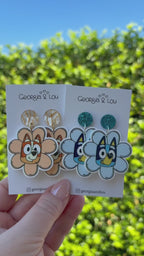 Blue and Red Dog Flower Earrings