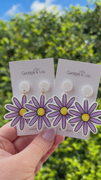 Purple Daisy Drop Earrings